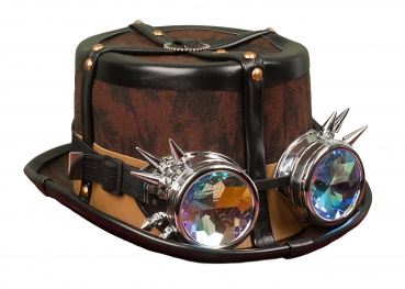 Karneval Hut Steampunk mit Brille Kostüm Mütze Gothik Pirat Haloween Faching Braun